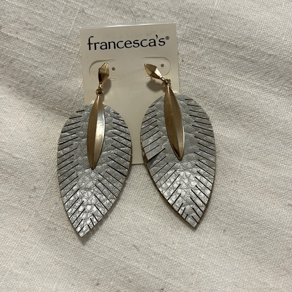 NWT Leather feather drop earrings